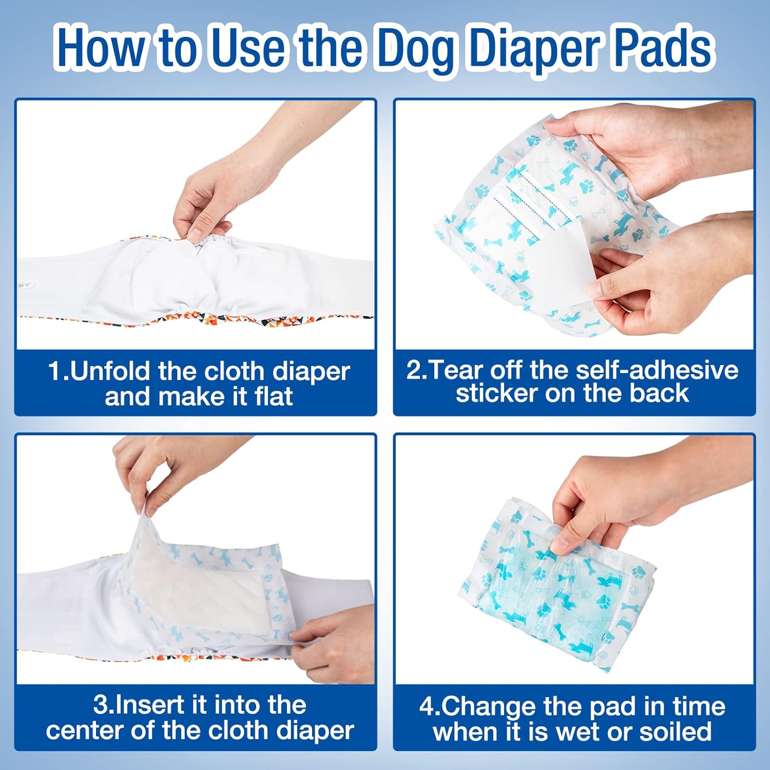 Pet Soft Disposable Dog Diaper Liners Booster Pads - Fit for Most Washable Dog Diapers & Dog Belly Bands Wraps, Ultra Absorbent for Marking, Incontinence, Female in Heat (Blue,XL-50)