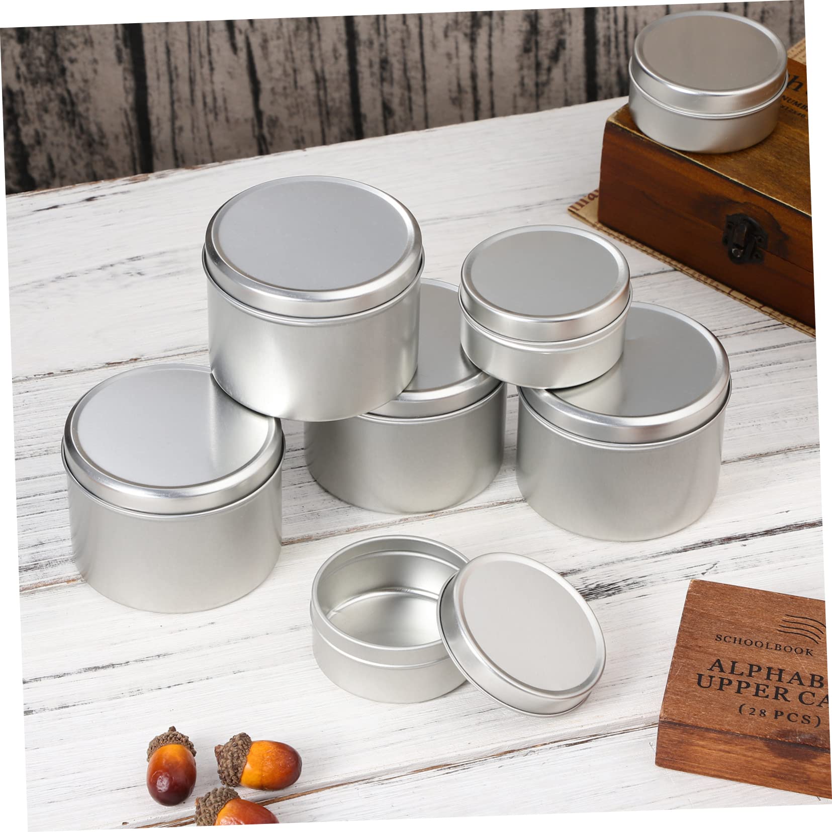 SHINEOFI Set da 12 Barattoli in Lega di Alluminio 200 Stoppini in Cotone per Candele 8cm Kit per Candele Fai da Te e Regali Personalizzati