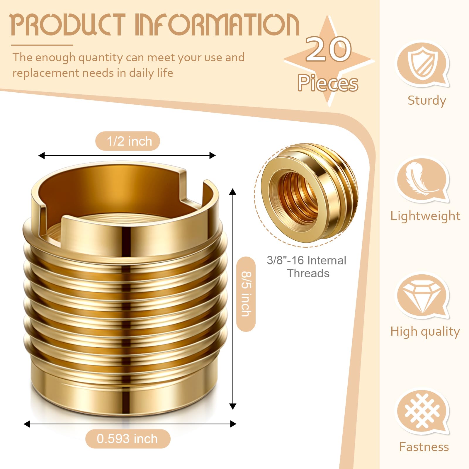 Brass Threaded Inserts - 20 Pack for Woodworking -3
