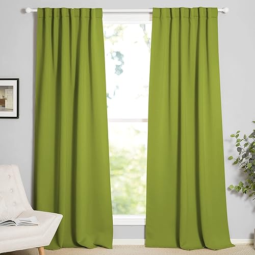 Miniatura 19 de Cortinas opacas con pestaña trasera y bolsillo para barra, cortinas opacas sólidas con aislamiento térmico para sala de estar, dormitorio (negro,