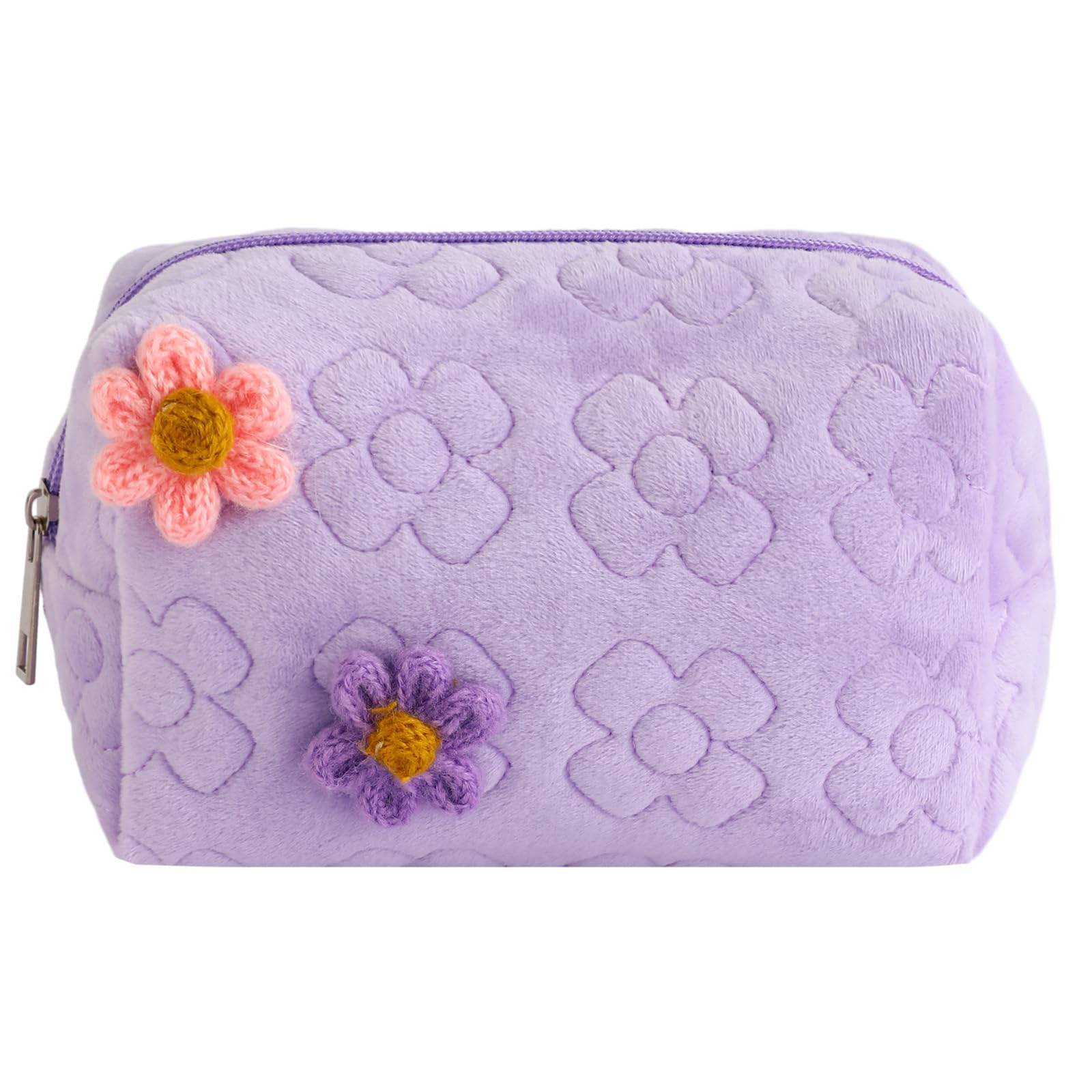 LYDZTION Flower Plush Makeup Bag Cosmetic Bag for Women,Zipper Large Solid Color Travel Toiletry Bag Travel Make Up Toiletry Bag Washing Pouch,Purple