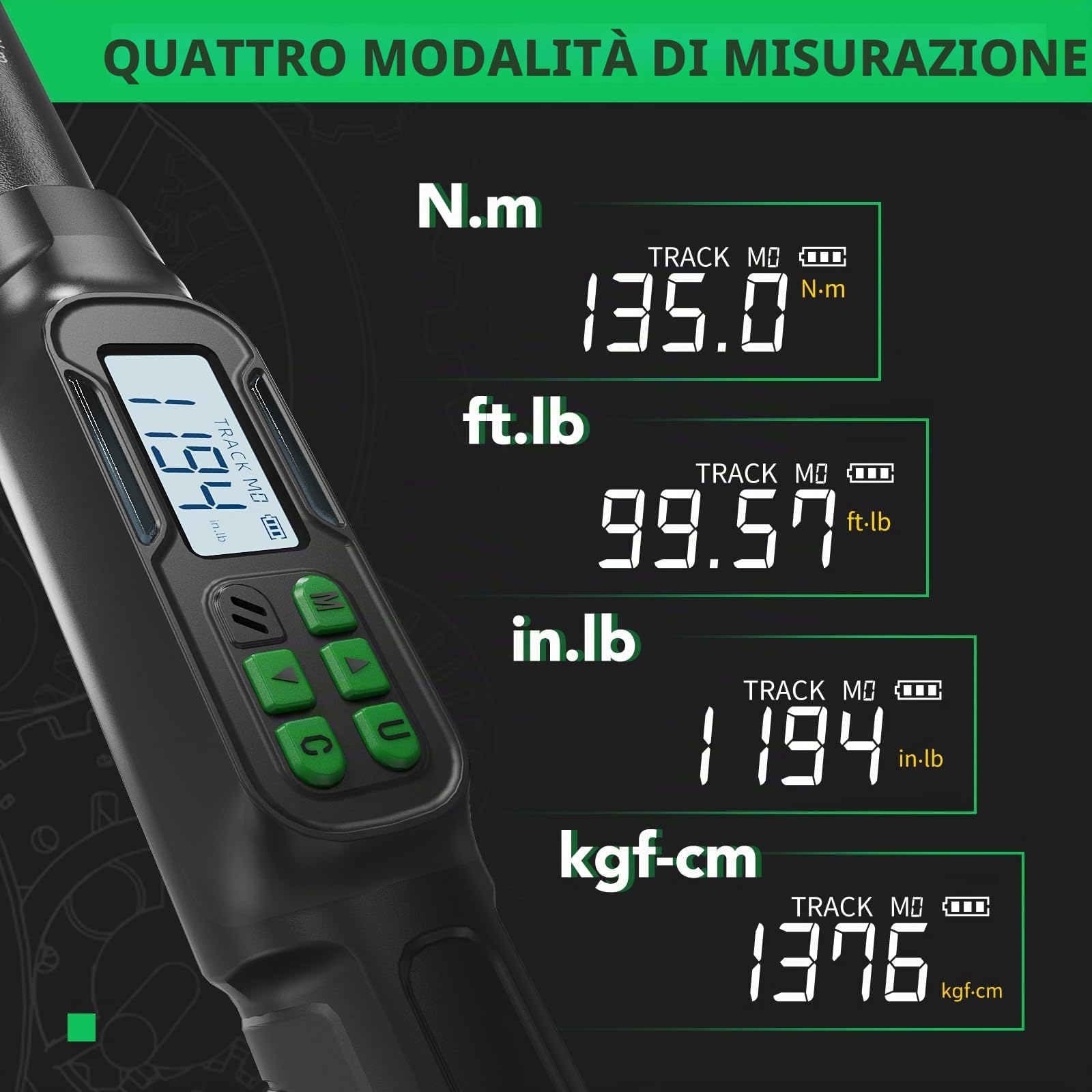Chiave Dinamometrica Digitale 1/2", 6.8-135 Nm Chiave Dinamometrica Digitale con Cicalino e Notifica Flash LED, Alta Precisione ± 2% per Bici da Strada e da Montagna, Moto