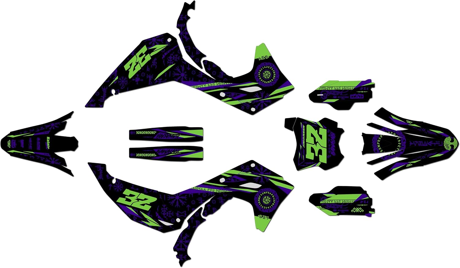 Graphics Kit for Kawasaki KX450, KX450X and KX450SR 2024-2026 Midgard Series Green 16 Mil - On/Off The Road - Dirt Pit Bike Motorcycle Sticker, Dirtbike Racing Decal no-Plastics