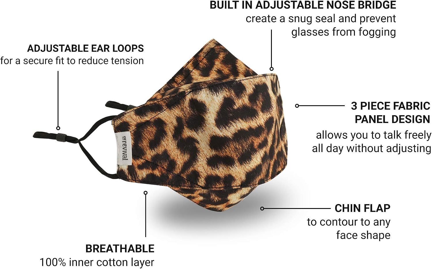 COREVIVAL Face Mask | Adult 2-Pack | Anti-Microbial, Cloth, Adjustable, Breathable, 2-Layer Poly-Cotton | The Revival Mask (Snakeskin, Leopard)