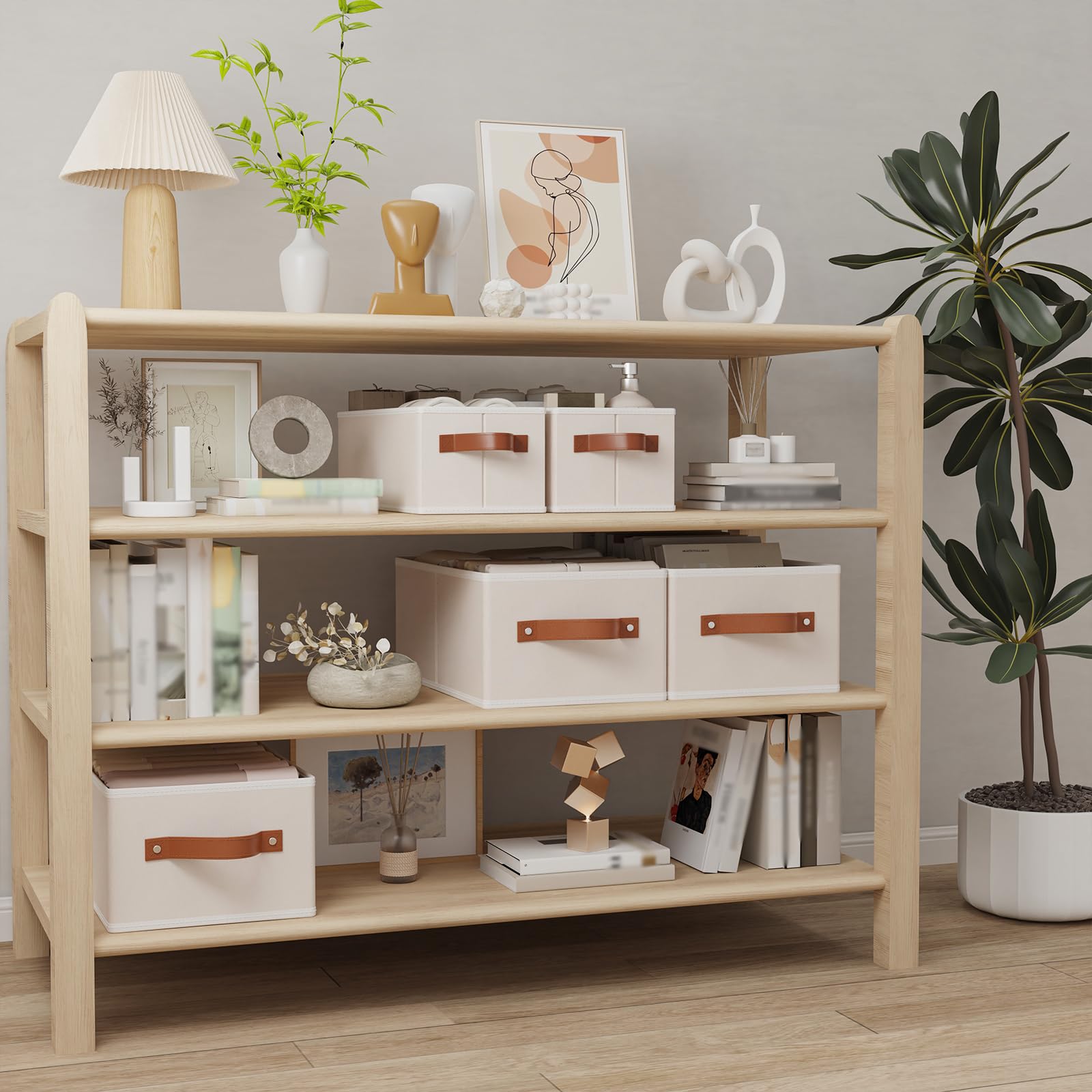 OUTBROS 6 Stück Aufbewahrungskörbe, 38x15.5x13cm Faltboxen, Beige | Aufbewahrungsbox Stoff, Boxen Aufbewahrung mit Griff Ordnungsboxen, Kleiderschrank organizer, Schubladen