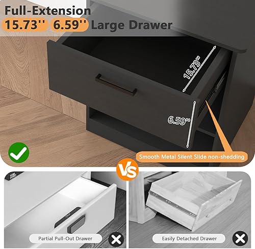 Miniatura 5 de Mesita de noche con estación de carga, moderna mesita de noche con puertos USB tipo C y salidas de CA, mesita de noche grande con cajón y