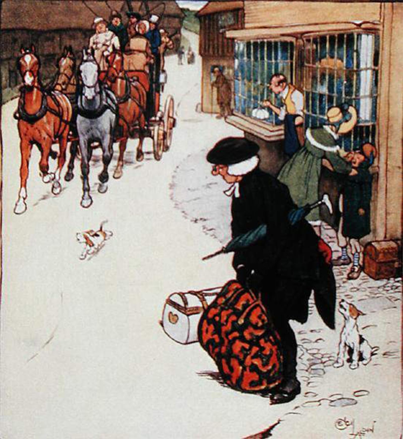 POSTERIIk Famous Modern Artwork Art Mural the Horn Sounded At the Entrance of a Village by Cecil Charles Windsor Aldin Oil Paintings Pictures for Home Decor 60x90cm