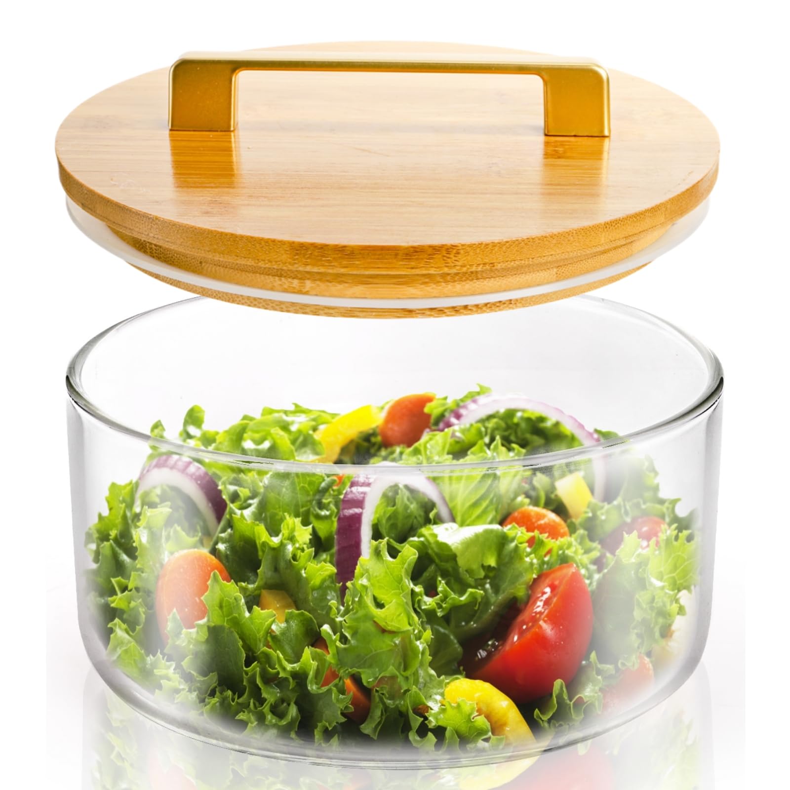 Peohud Glass Trifle Bowl, 2500ml Clear Salad Bowl with Bamboo Lid, Large Dessert Serving Container for Party, Salad, Fruit, Ice Cream, Cake, Microwave Dishwasher Safe