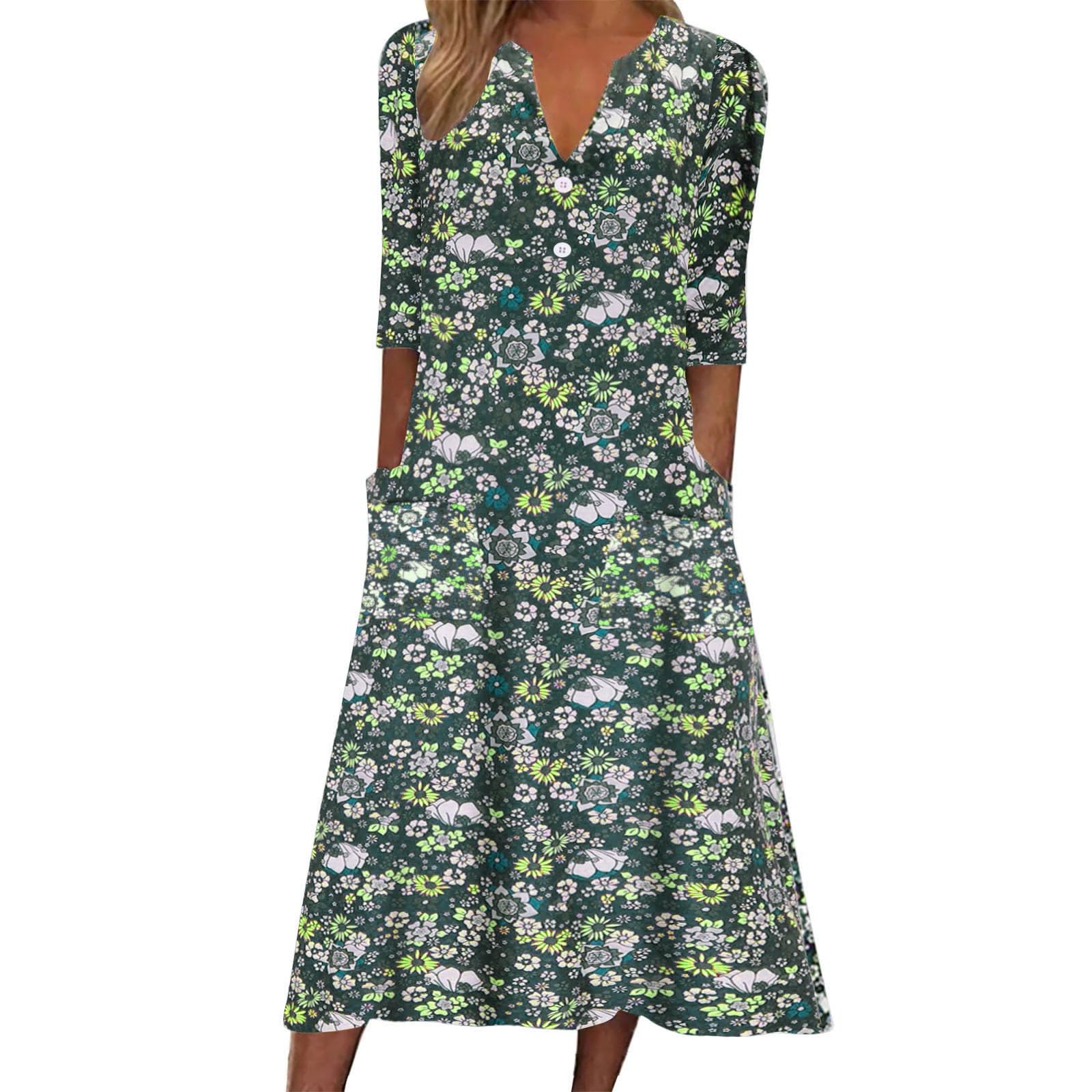 Robe longue d'été fleurie col en V à manches courtes