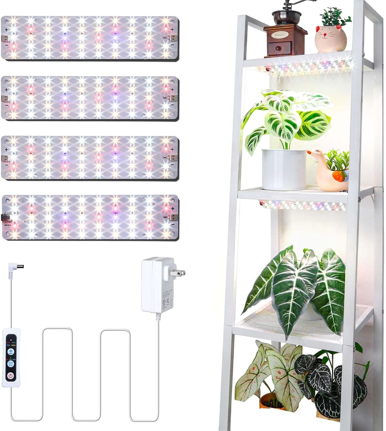 DOMMIA Grow Lights, 40W Linkable Grow Lights for Indoor Plants Full Spectrum, 6/12/16h Timer, Dimmable Ultra-Thin Plant Lights for Indoor Growing, Pinkish White, 1-Set