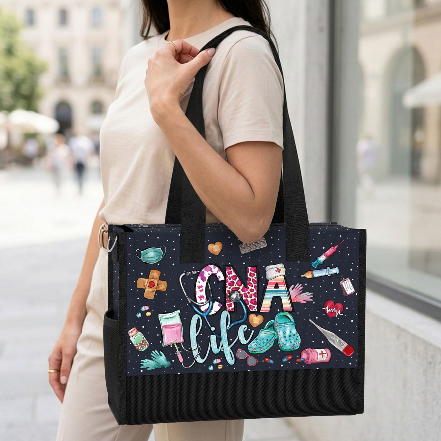 CNA Tote Bag for Work, Nursing Assistant Bag with Zipper, Medical Supplies Tote, CNA Women Gift, Nurse Aide Graduation
