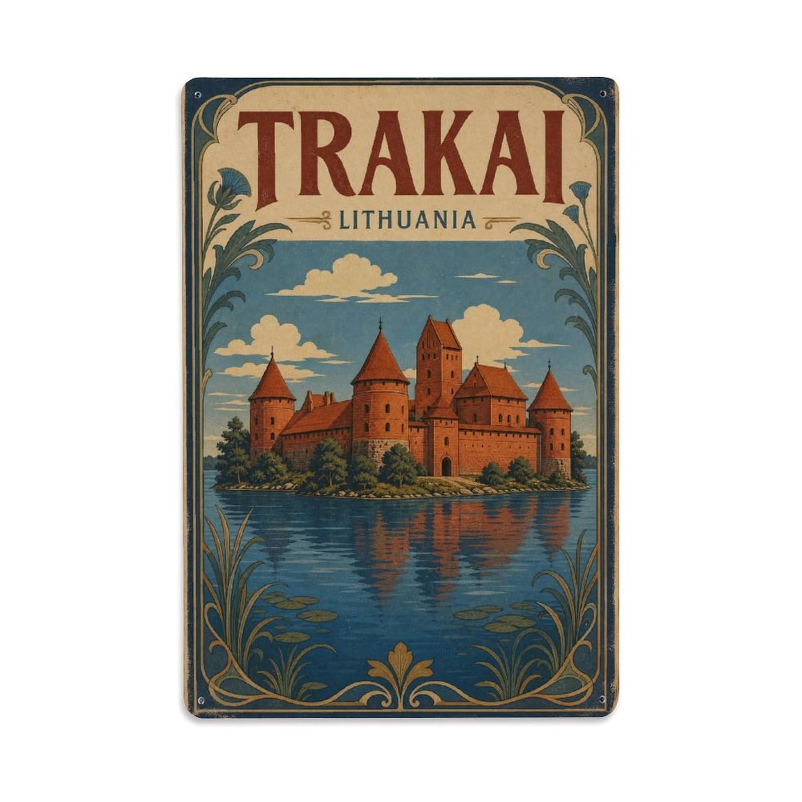 Vintage Travel Lithuania Trakai Metal Tin Sign Plaque Wall Decor for Cafe, Club Bar, Office, Garden Metal Poster 8x12Inch