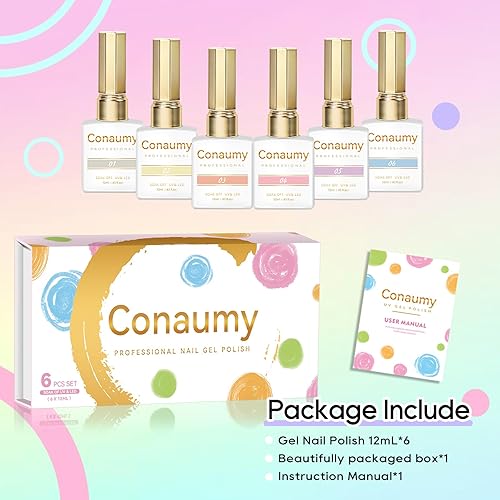 Miniatura 8 de Juego de esmaltes de uñas de gel, 6 colores pastel, blanco lechoso, amarillo, nude, rosa, morado, azul, esmalte de uñas UV