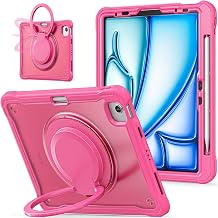 360 Degree Rotating Rugged Case for iPad Air 4 / iPad Air 5 / iPad Air 11? inch M2 / iPad Air 11? inch M3, Heavy Duty Protection Ring Handle Case Shockproof Case for Kids