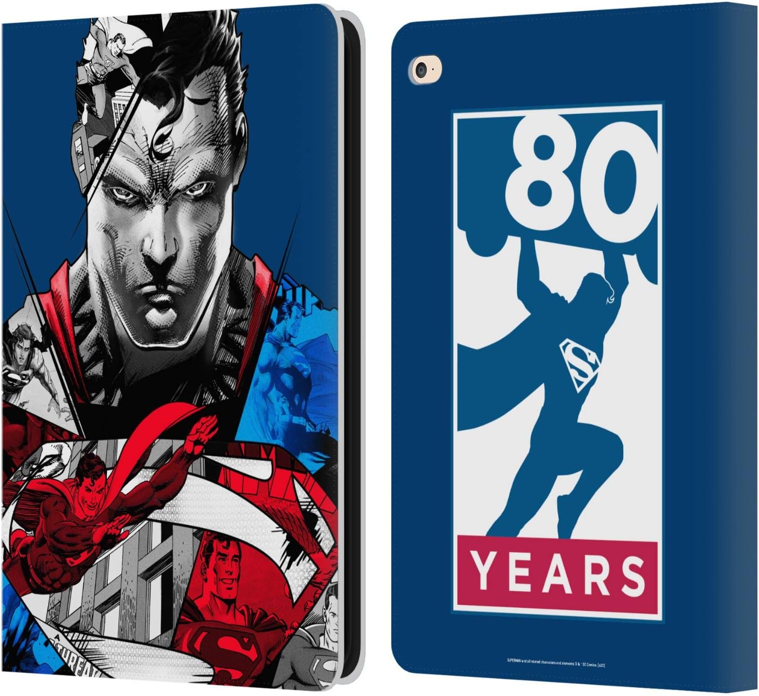 Head Case Designs Officially Licensed Superman DC Comics Collage 80th Anniversary Leather Wallet Case Compatible with Apple iPad Air 2 (2014)