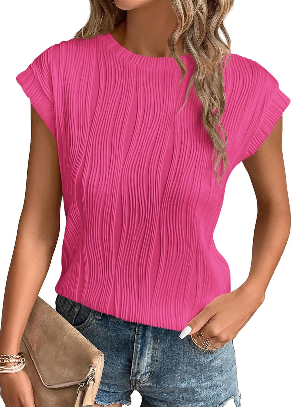 MorFansi Damen T-Shirt Rundhals Flügelärmeln Bluse Elegant Sommer Tops Casual Lose Basic Tunika Shirts Tee Oberteile