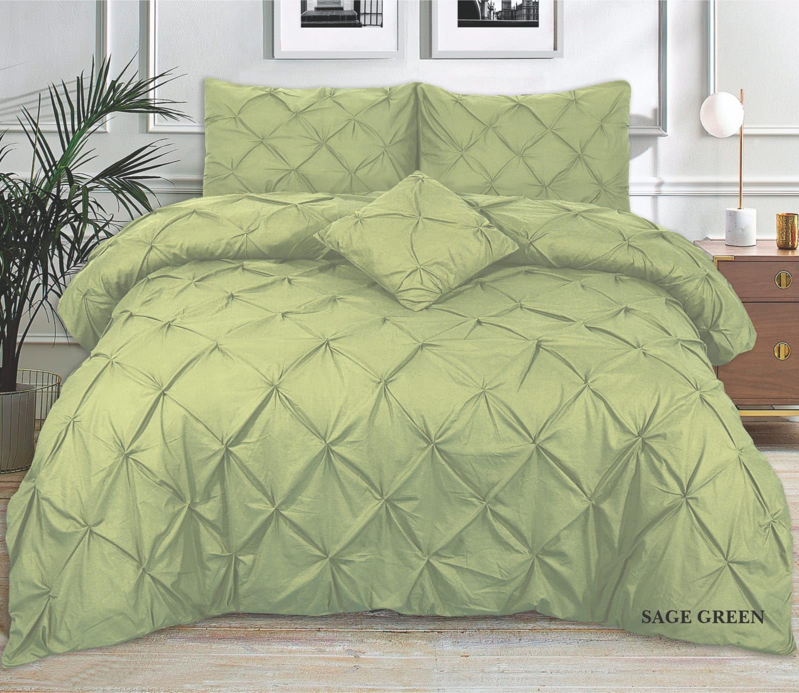 KD HOME EVERYTHING YOU NEED Pintuck Duvet Cover Set, 50/50 Polycotton, Hand Stitched, Single/Double/King/Super King, Multiple Colours (Sage green, Single) — image 1