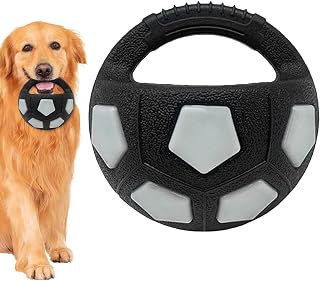 Squeaky Dog Soccer Balltoys - Interactive Tug Handle Football Chewtoys | Durable Puppy Training Ball for Outdoor, Indoors