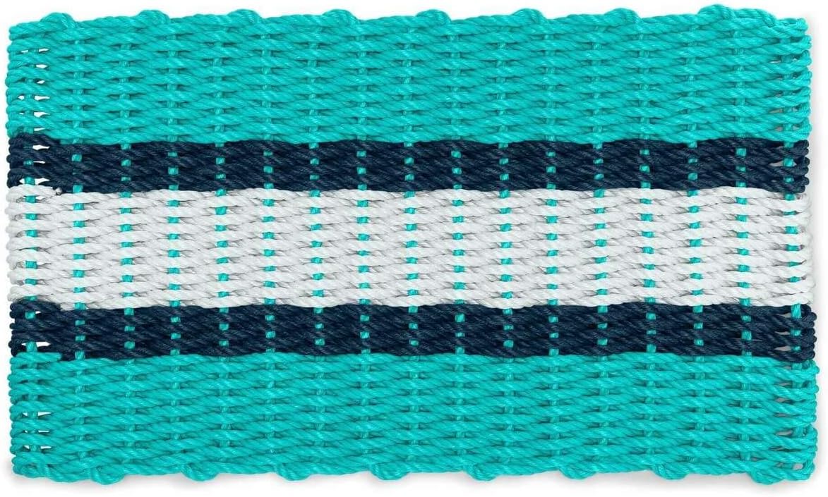 Outdoor Door Mat, The Original Lobster Rope Doormat, All Weather Mats, Woven Door Mat from Nautical Rope, Front Door Welcome Mats, (Teal, Navy Seafoam, 18 x 30)