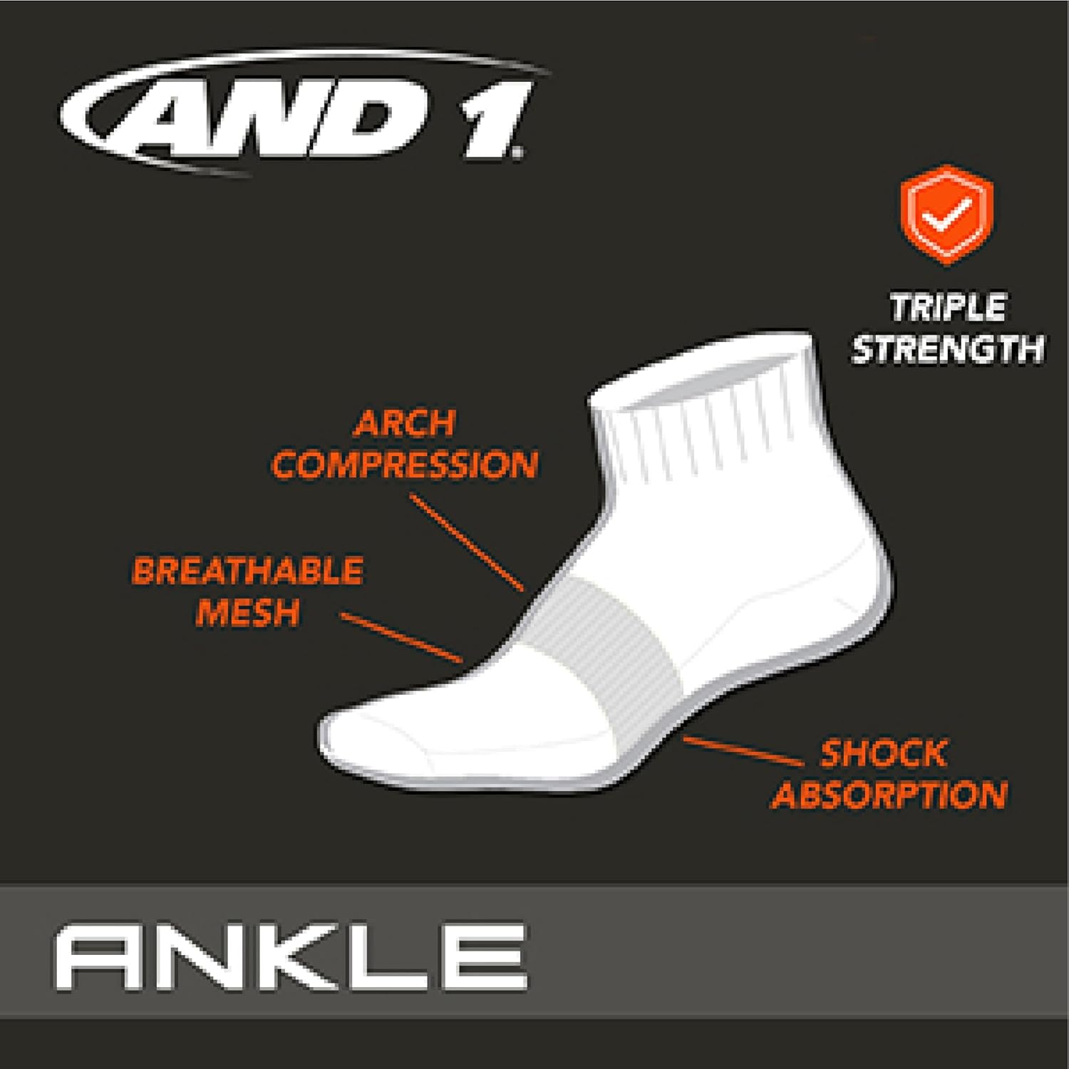 AND1 Boys Quarter Socks - 8 Pack Moisture Wicking Cushioned Athletic Basketball and Running Socks for Boys (Sizes: S-L) - Image 2