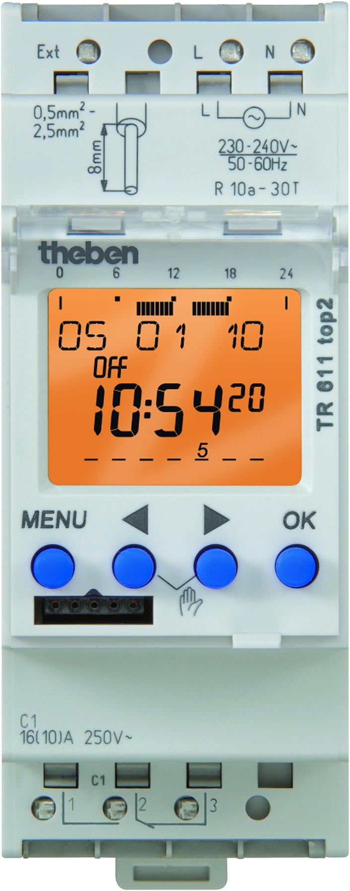 TR-611-TOP-2-12/24V Theben UC 7 Day/24 Hours/Pulse/Cycle Program 1 Channel Din Mounting Digital Time Switch
