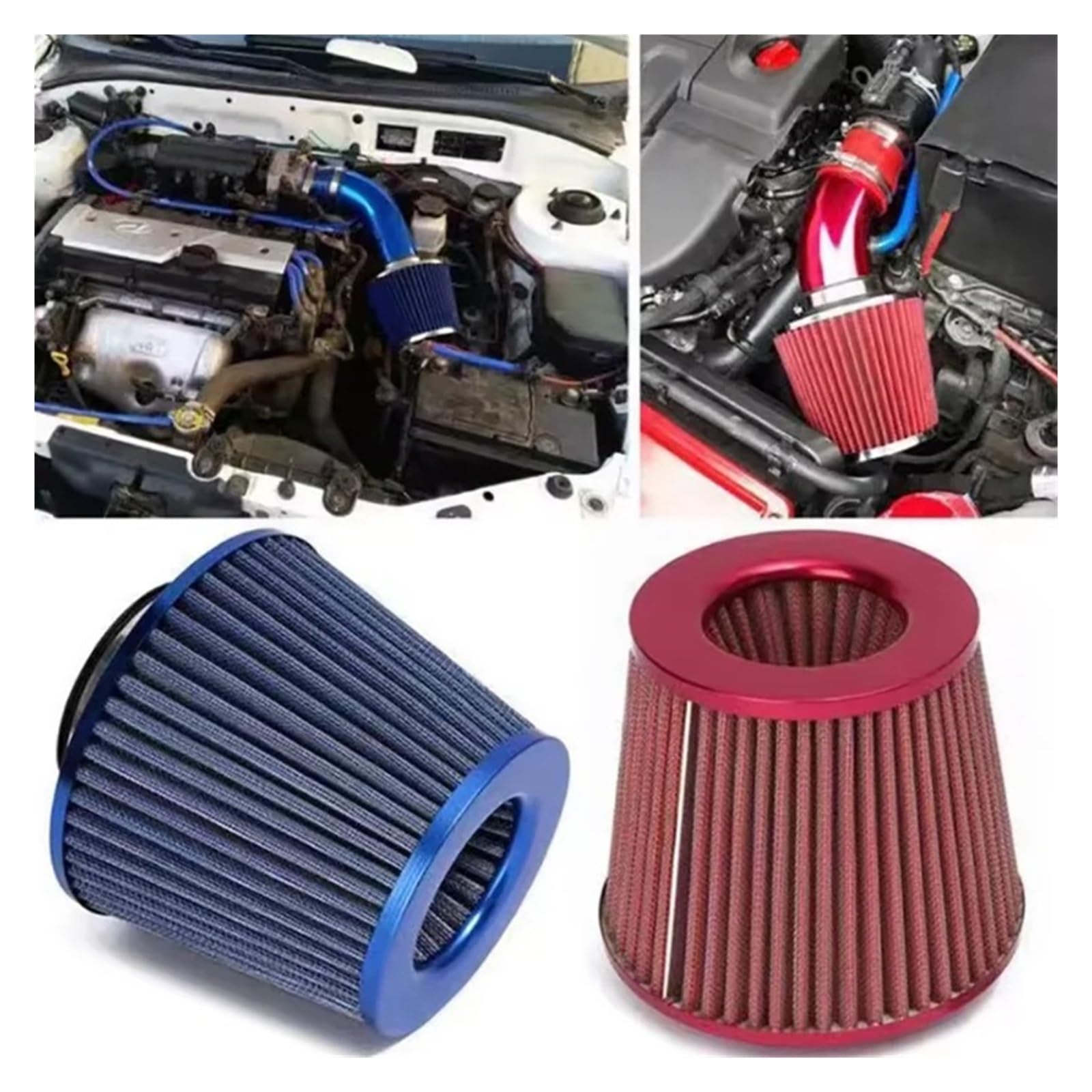 Filtro De Aire Alto Flujo Modificado Para Coche Universal Con Cabeza Seta 76mm Toma Aire Coche(Red)