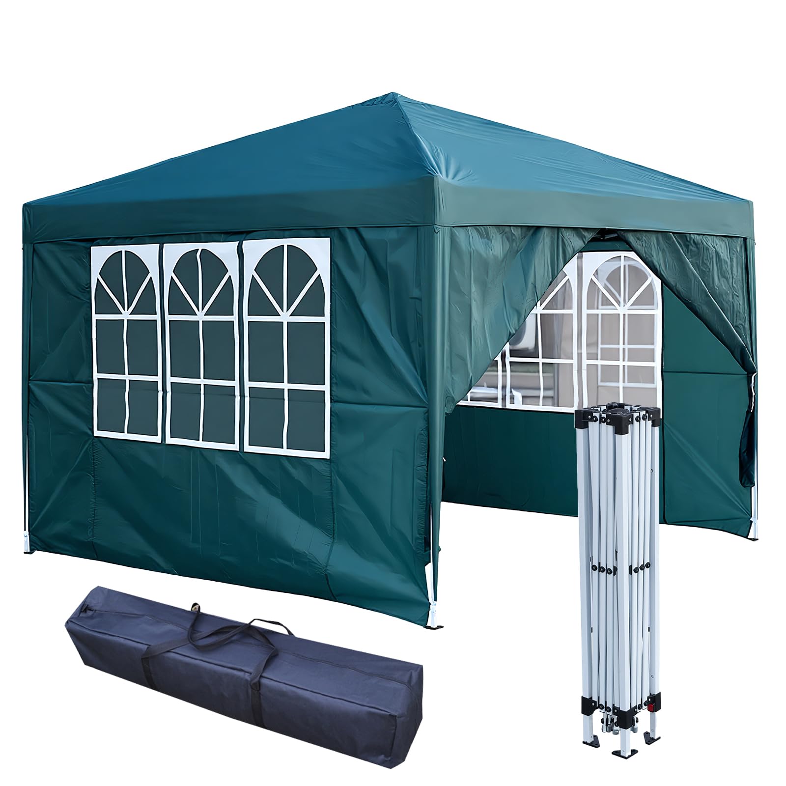 3x3m Pop Up Gazebo with 4 Removable Sidewalls, Portable Outdoor Party Tent with Carry Bag, All Weather Canopy for Camping, Markets, Garden Events (Green)
