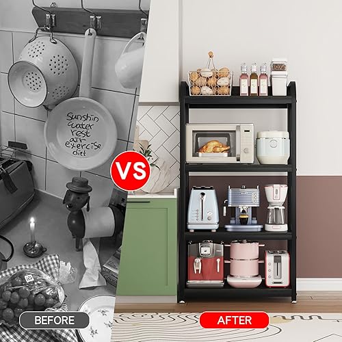 Miniatura 4 de Soporte para microondas de 4 niveles, estantes grandes para cocinas, estante de altura ajustable, barra de café para sala de estar, color negro