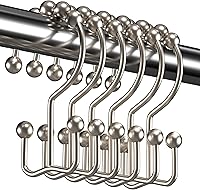 Titanker Rust-Resistant Nickel Shower Curtain Hooks Rings - Double Glide Metal Set of 12 for Smooth Bathroom Rods