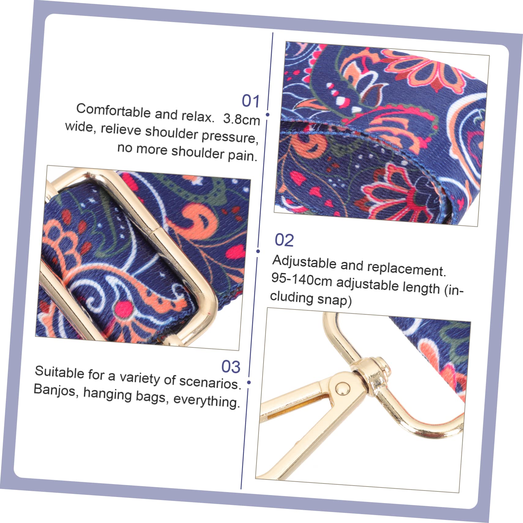 ERINGOGO Wear Resistant Adjustable Banjo Strap Retro Design Comfortable Shoulder Strap for Banjo Music Instruments Moisture Absorbing Breathable Durable Easy to Clean