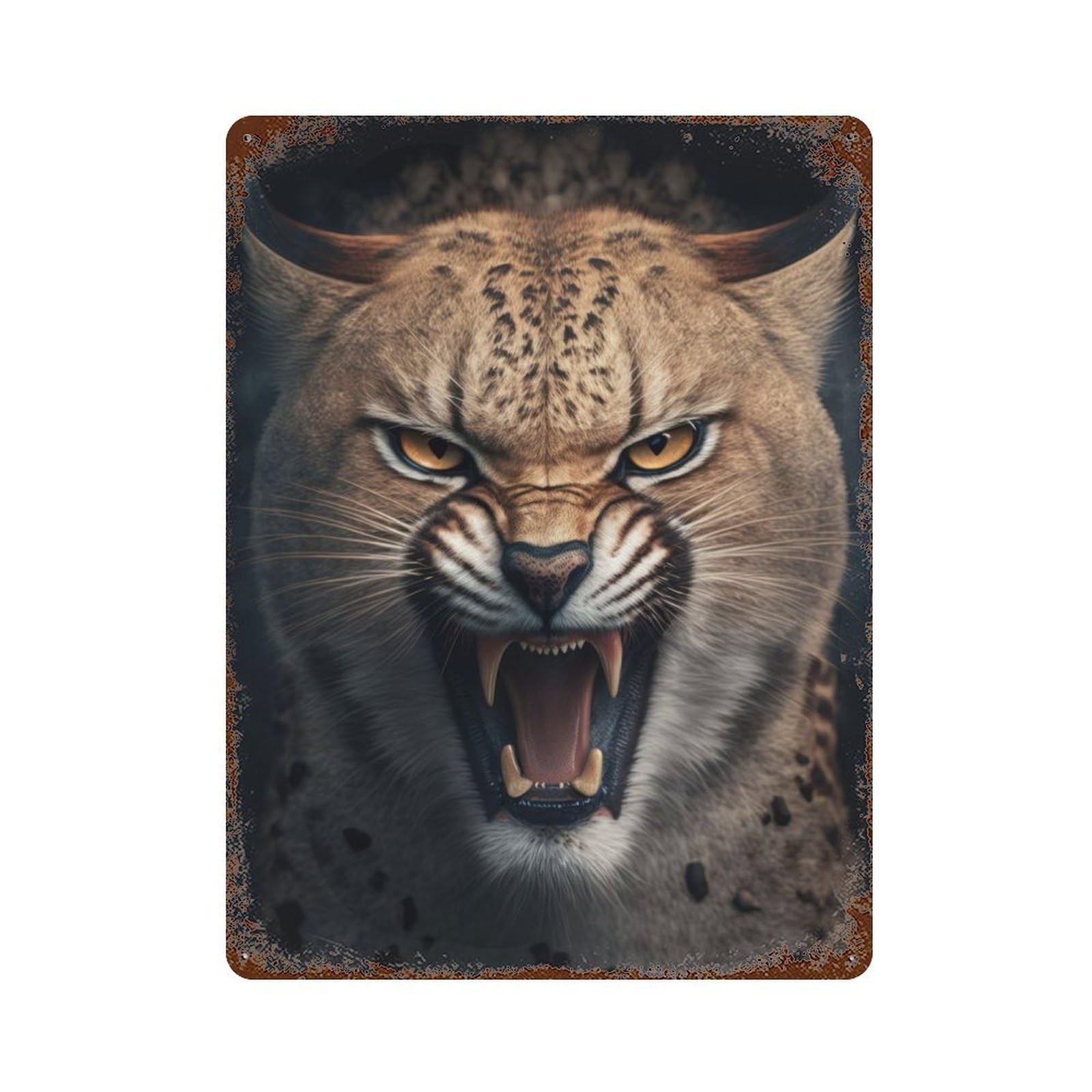 Vintage Rust Metal Sign Angry Lynx 15.7"x11.8", Shabby Chic Decor for Cafe, Home Bar And Lounge Decor