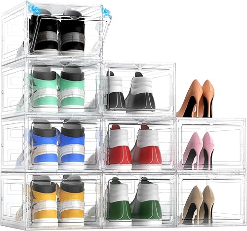 Potahouse Organizador de almacenamiento de zapatos, caja de almacenamiento XL de 9 unidades de zapatos con puertas magnéticas transparentes,