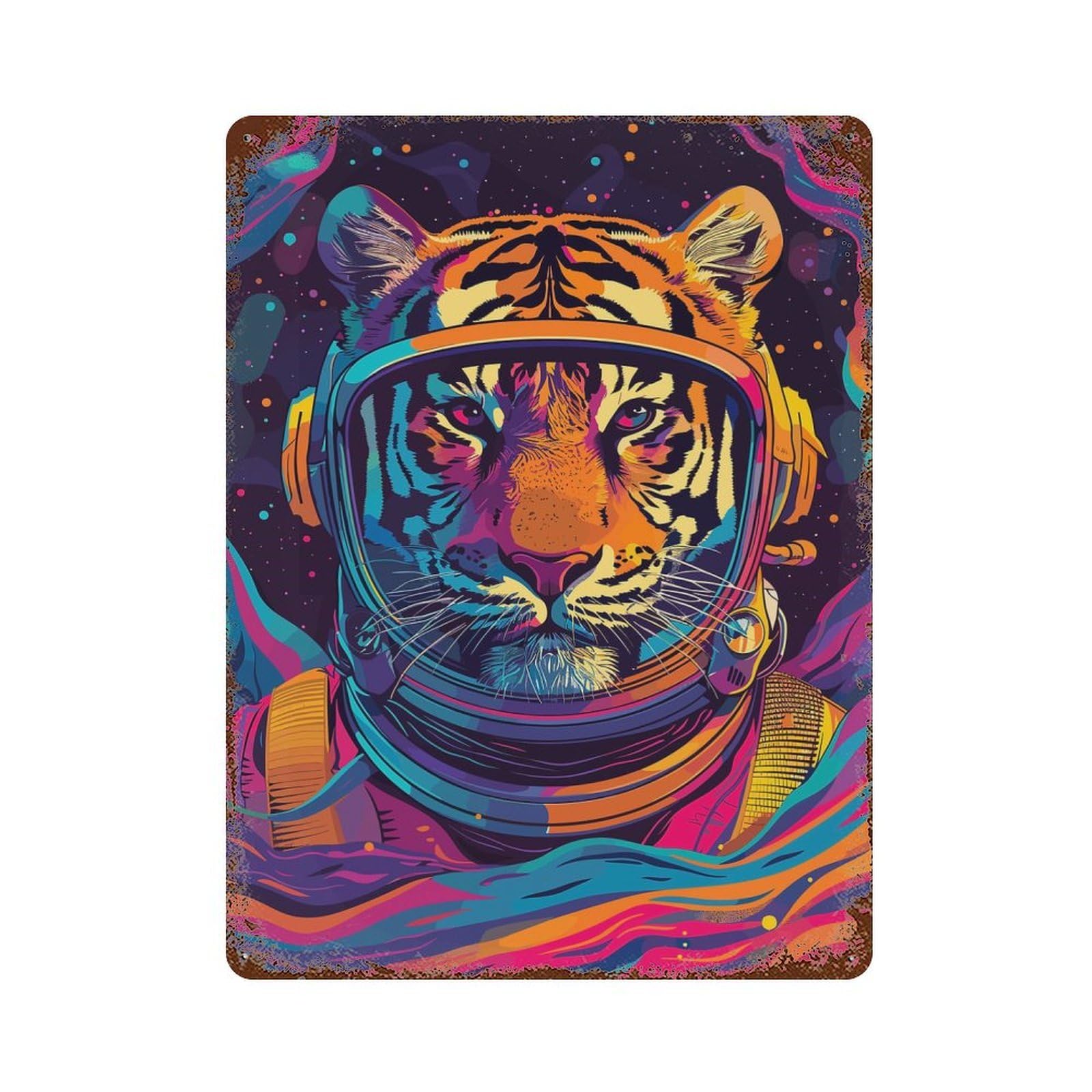Astronaut Tiger Space Rustic Tin Plaque 15.7"x11.8", Novelty Wall Decor for Garage, Pub Or Kitchen