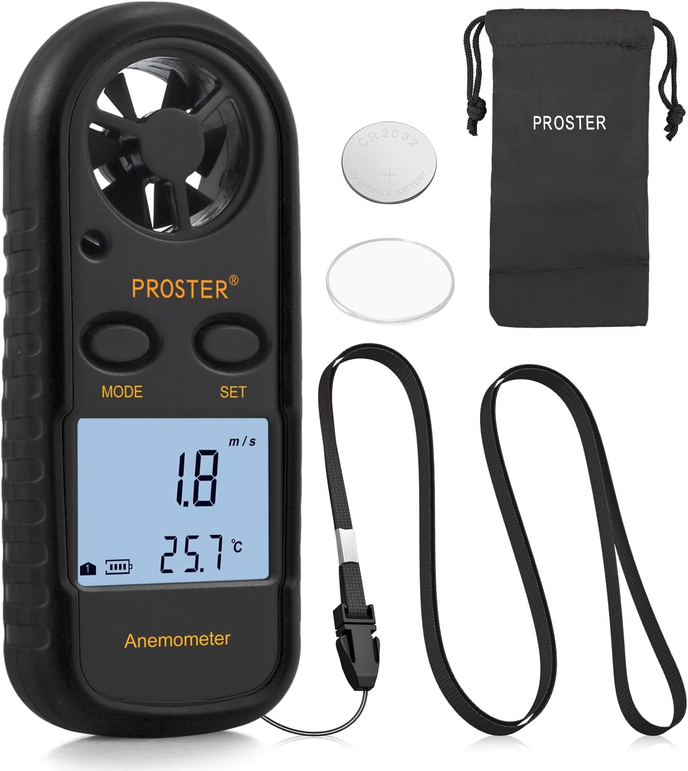 Proster Anemometer - Handheld Anemometer 3 in 1 Digital Wind Speed Meter with LCD Display Wind Gauge Wind Air Flow Velocity Measurement for RC Drones Windsurfing Kite Flying Sailing