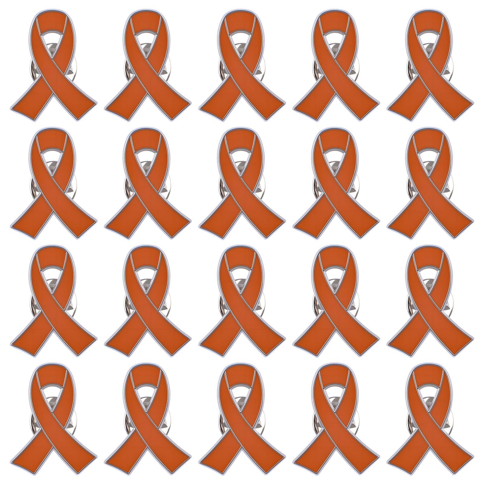 Wandic Orange Ribbon Pin, 20 Pcs Ribbon Brooches Hope Enamel Jewelry Pins, Leukemia Awareness Kidney Cancer Multiple Sclerosis Gun Violence Awareness Brooches