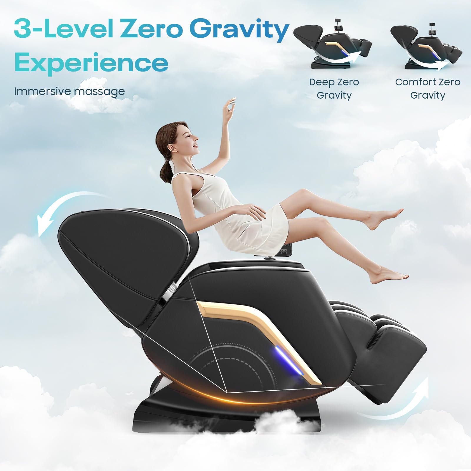 Poltrona Massaggiante con Funzione di Riscaldamento,14 Rulli Massaggianti,9 Airbag,Massaggio ai piedi,Altoparlante Bluetooth,Controllo Tramite Smartphone,Controller Touchscreen, Gravità Zero
