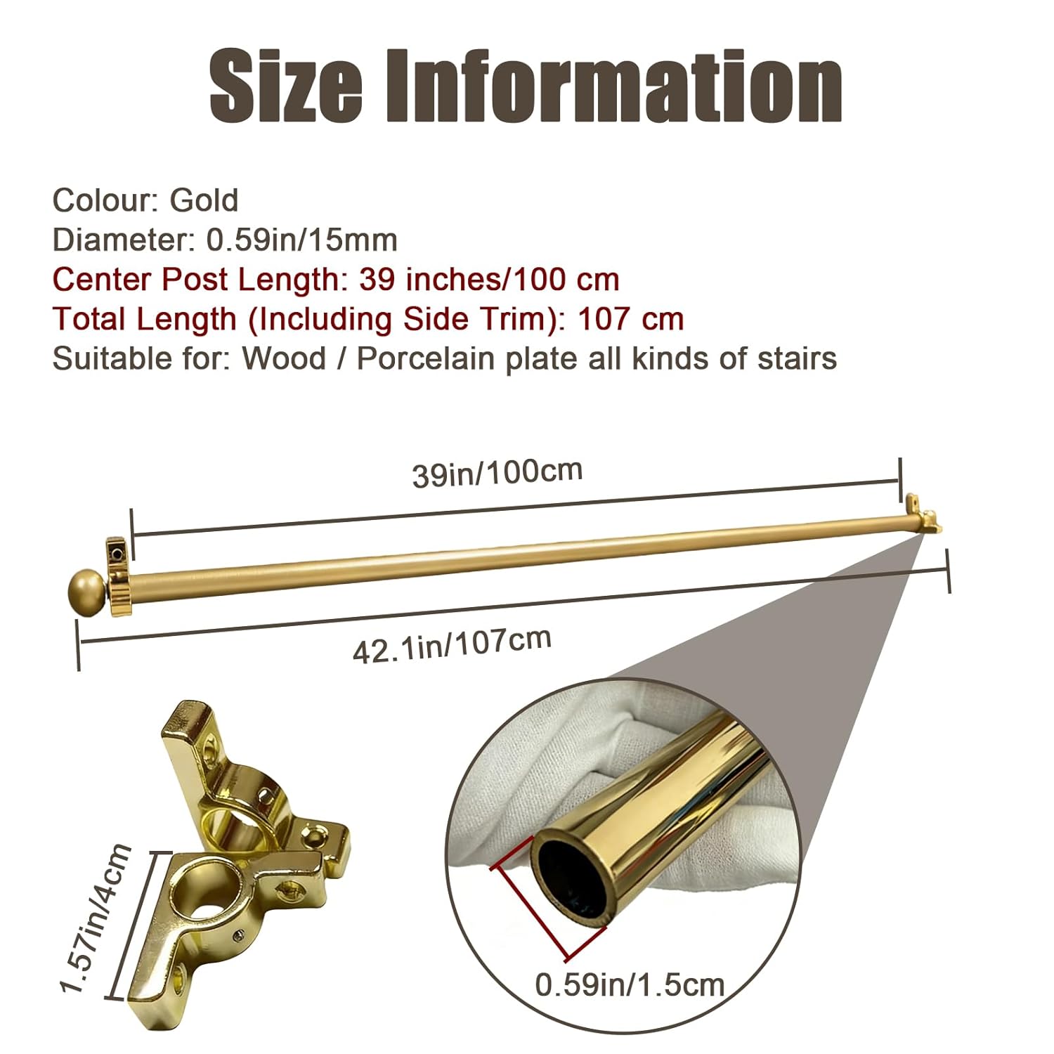 42" Secure Stair Carpet Rod, Stair Carpet Rods for Runners of 16, Metal Rug Rods Set, Gold Indoor Stairs Rug Rods Set, for Wooden Steps/Metal Staircase, Hotels/Party Spots/Offices (16 Pack, Gold)