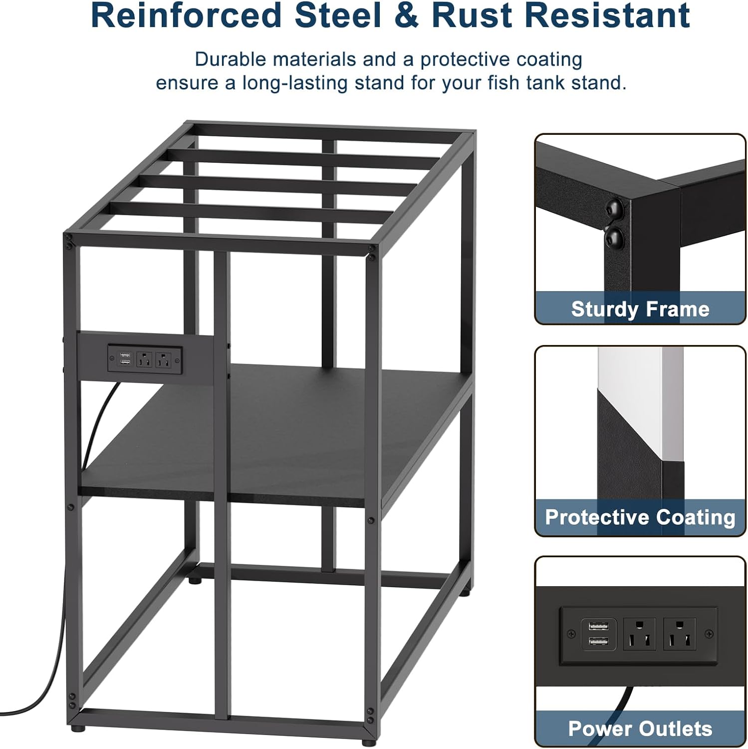 Urban Deco 40 Gallon Fish Tank Stand with Power Outlets, 660LBS Capacity Aquarium Stand, Metal Fish Tank Stand Dual-Layer Design Terrarium Stand, Black