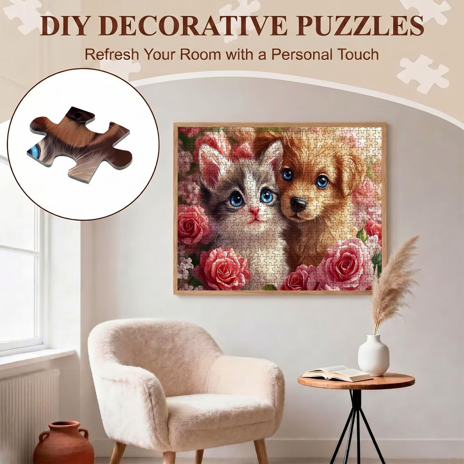 Puzzle 2000 Pezzi Classici, Puzzle gatto cane 99 x 70 cm, Gioco Educativo e Antistress in Legno con Poster Incluso,Ttività Creativa DIY per Famiglia, Regalo per Appassionati, Decor Parete Casa, f0-702