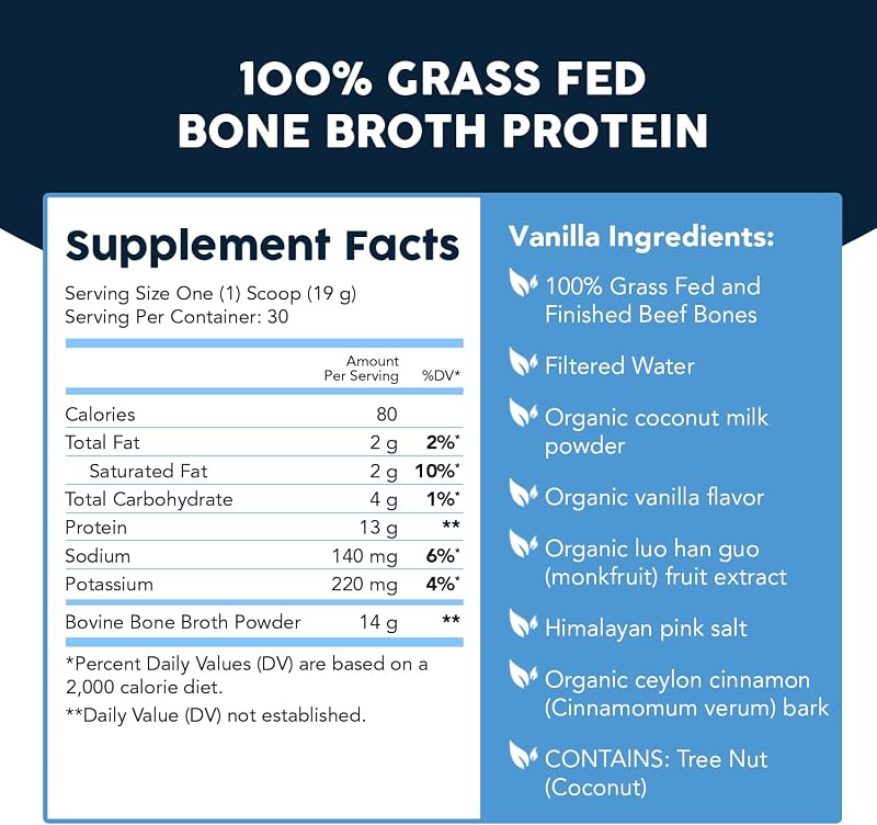 Paleovalley 100% Grass Fed Bone Broth Protein Powder, Vanilla image 5