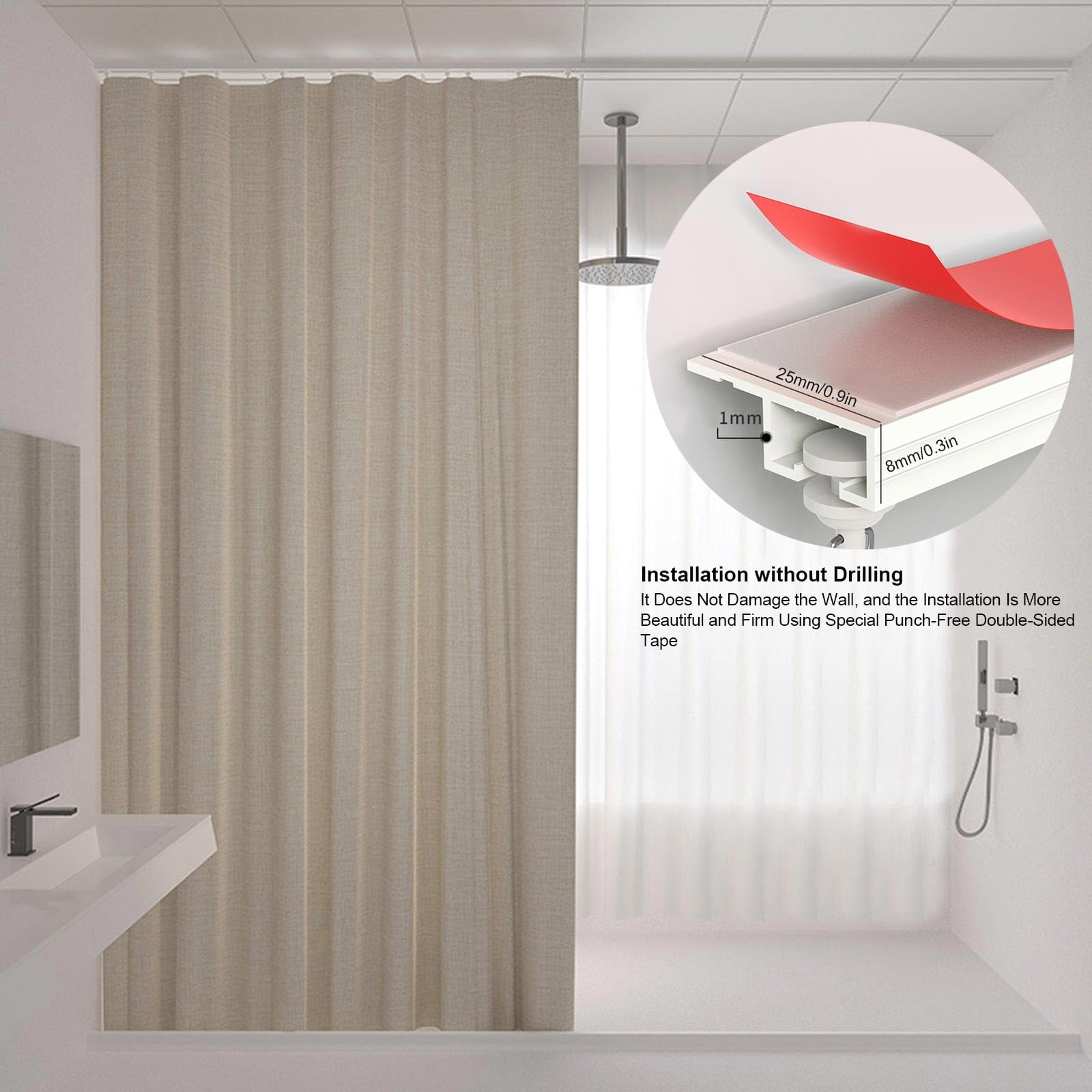 Tringle à rideau adhésive de 150 cm, sans perçage, en aluminium, pour salle de bain, installation facile et élégante, parfaite pour la décoration de la maison, solution de tringle à rideaux de 150 cm