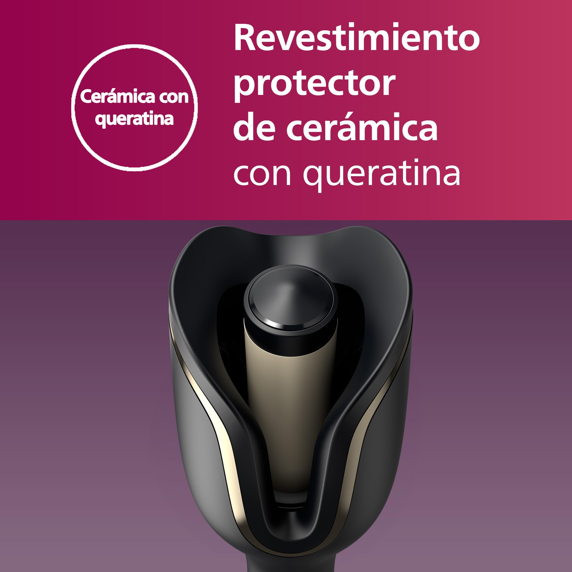Philips Rizador de Pelo Automatico, con Tecnologia Moisture Protect, Iones, Placas Ceramicas con Keratina, 27 opciones de rizado, BHB876/00, Negro