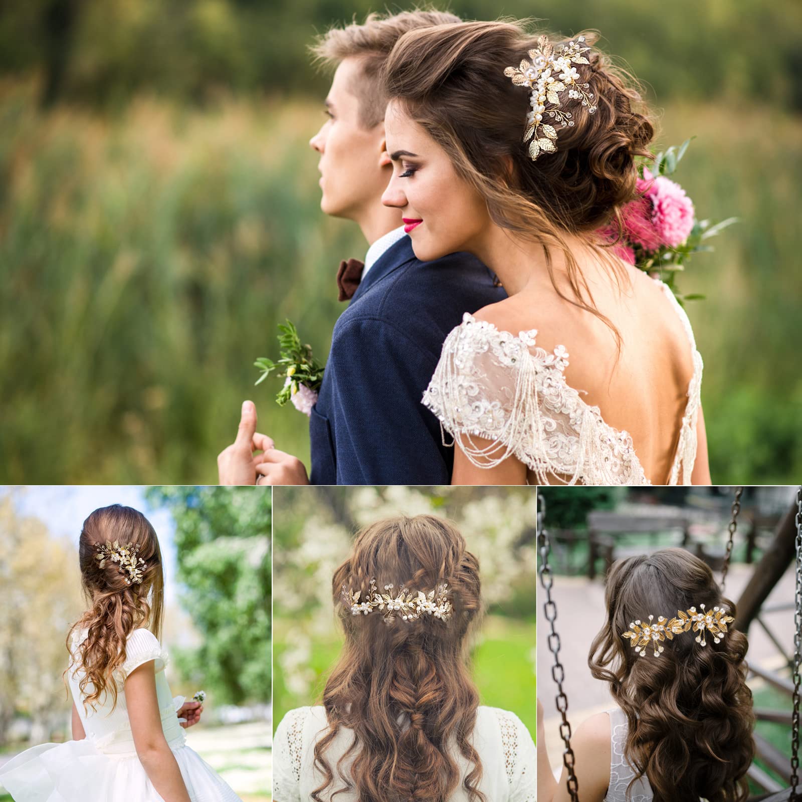 Perle Fiore Strass Pettine per Sposa, 5 Pezzi, Fermagli a Pettine da Sposa, Fermagli per Capelli da Cerimonia, Fermaglio Capelli Sposa con Pettine, per le Ragazze Sposa Damigella d'onore