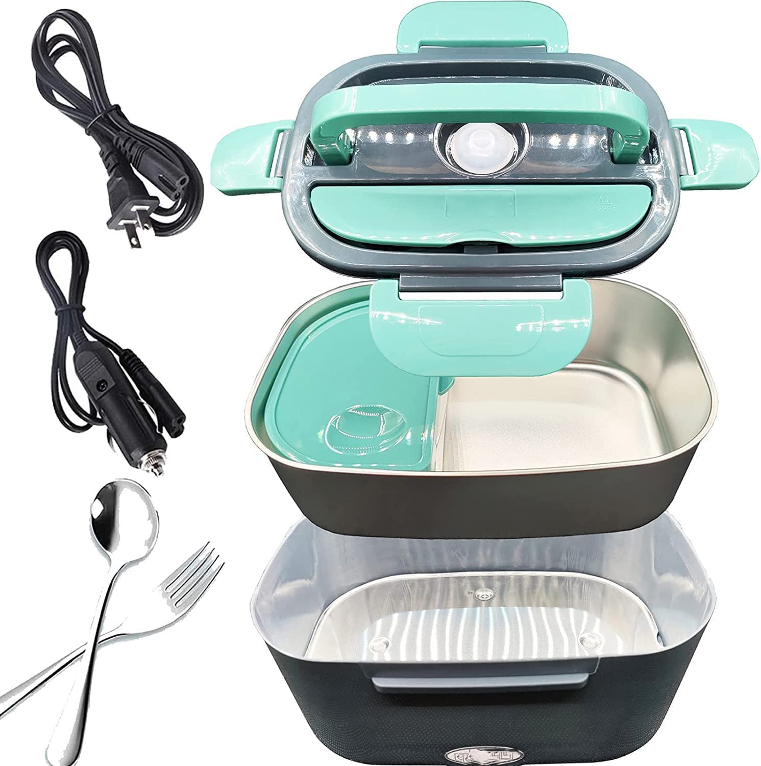 LIOONS Fiambrera térmica de Acero Inoxidable 2 en 1, Calentador de Alimentos, Fiambrera eléctrica para el Coche y el hogar, microondas portátil para Calentar el Almuerzo