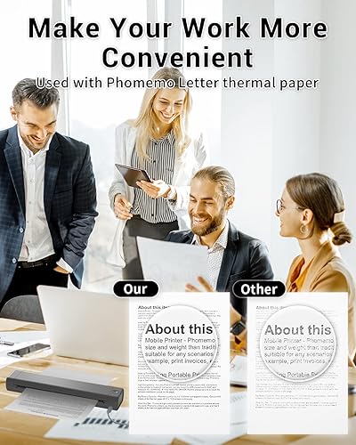 Miniatura 8 de Phomemo Impresora portátil sin tinta gris y papel térmico de letras estadounidenses tamaño 8.5 x 11 pulgadas, 100 hojas y funda, impresora térmica