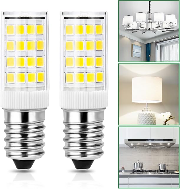E14 LED Light Bulb 4W Cool White 6000k, E14 LED Cooker Hood Bulbs Equivalent to 40W Halogen, Fridge Bulb 400lm, Non-Dimmable, Small Edison Screw Bulb for Interior Lighting/Refrigerator, 2 Pack