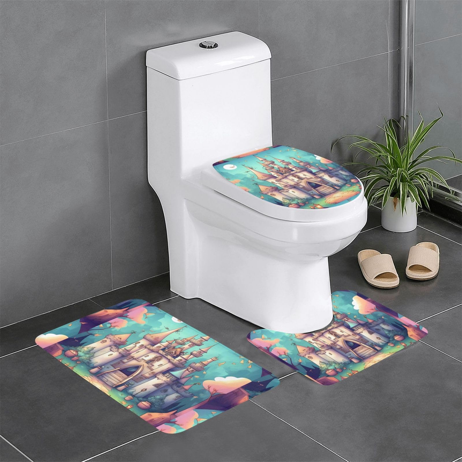 Tapis de salle de bain lot de 3 imprimé durable et doux pour sol