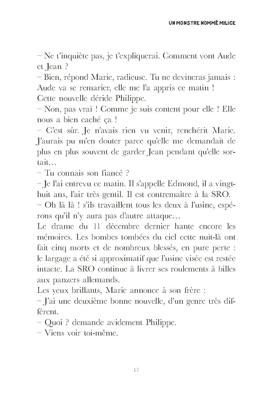 Sample page from 'Sur les sentiers des justes' with text continuing the narrative, including dialogue and descriptions of events.