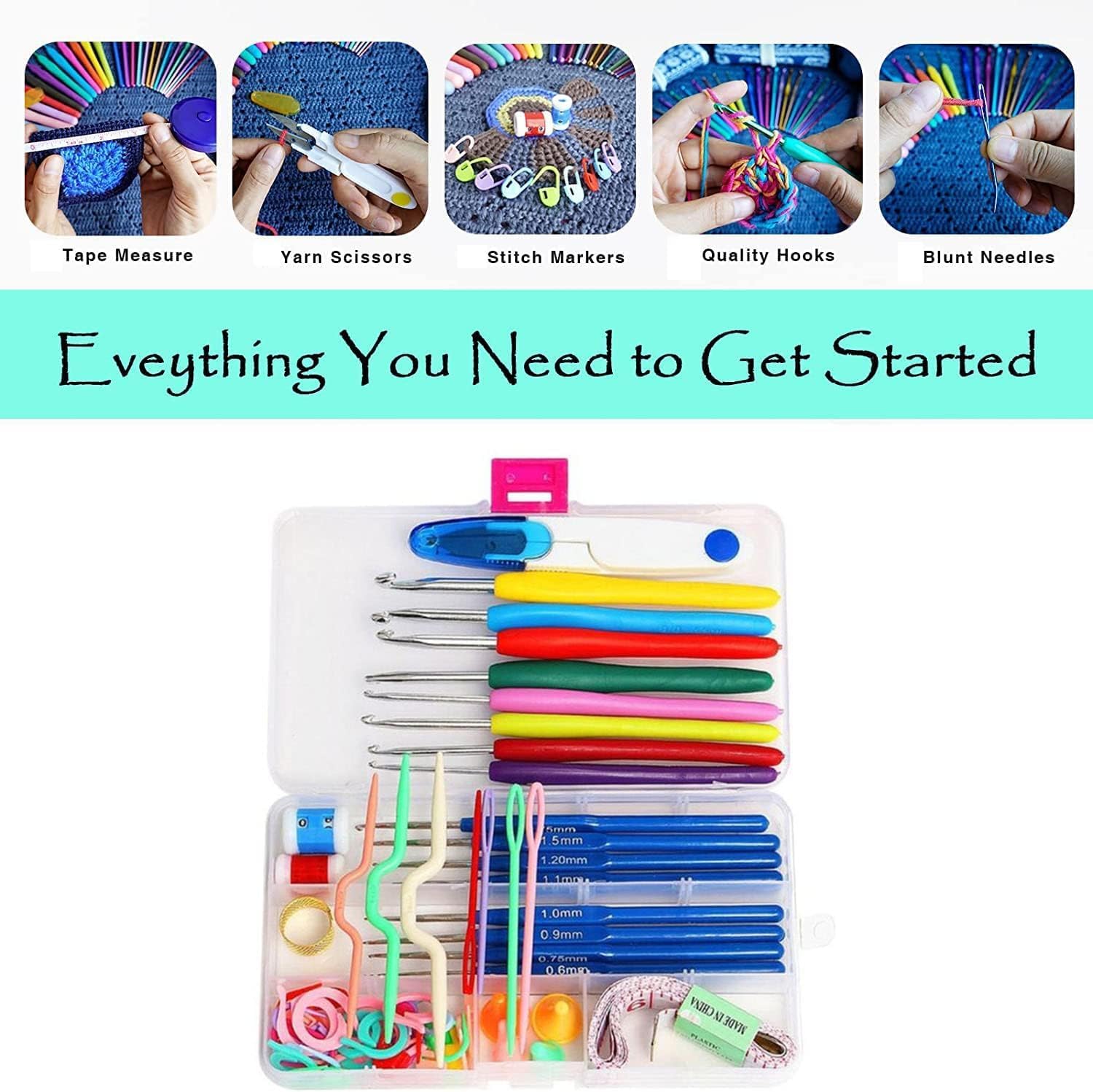 URBANMAC Premium Crochet Hook Set with Accessories – 8 Ergonomic Hooks, Stitch Markers, Row Counters, Needles & More – Complete Knitting & Crochet Kit 1