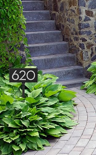 Miniatura 2 de Placa de dirección horizontal flotante moderna de 4 pulgadas con estaca de césped, letrero de dirección montado, letrero de números de casa,